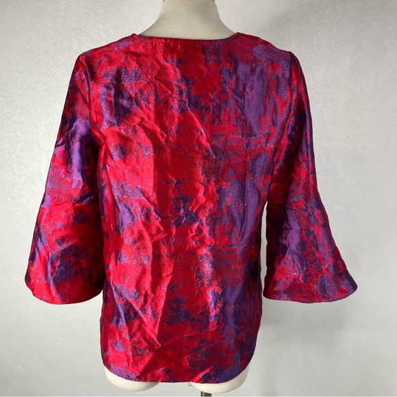 Tuckernuck Size XS Red Purple Raspberry Jacquard Blouse - Picture 6 of 10